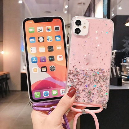 Starry Glitter Cross Body Lanyard Apple iPhone Case