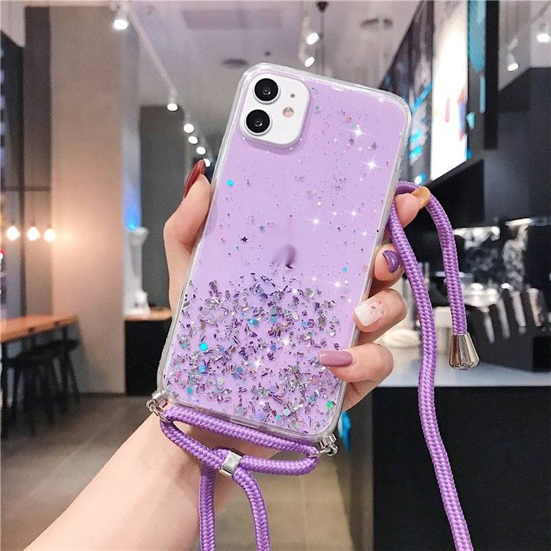Starry Glitter Cross Body Lanyard Apple iPhone Case
