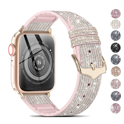 Leather Silicone Blingy Apple Watch Strap