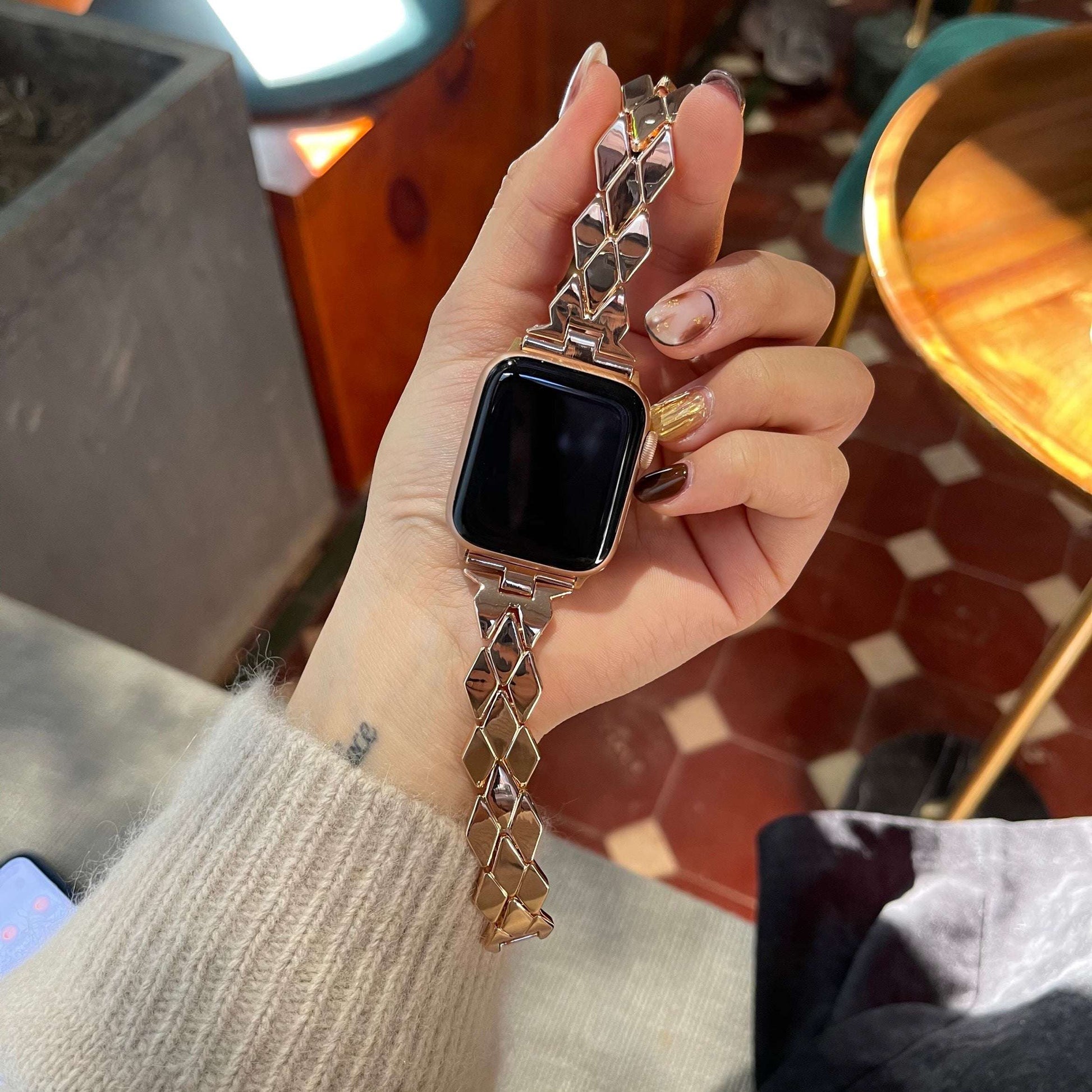 Exquisite Rhombic Metal Apple Watch Strap For  Her
