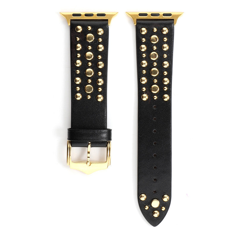 Gold Studded Leather Apple Watch Strap