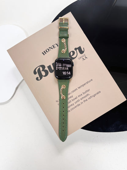 Retro Design Metal Chain Leather Apple Watch Strap