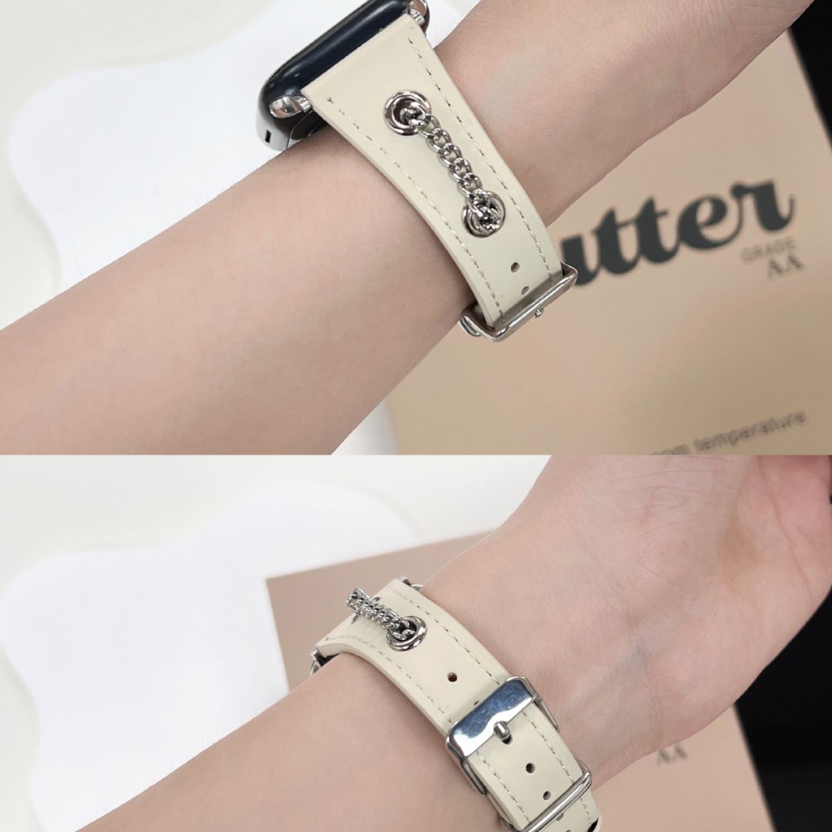 Retro Design Metal Chain Leather Apple Watch Strap