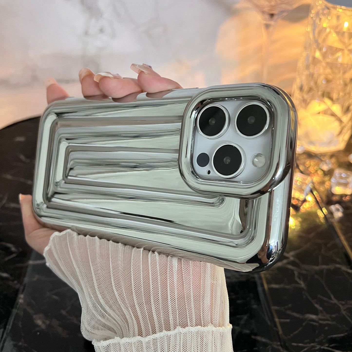 3D Stripe Pattern Chrome Plating Electroplated Apple iPhone case