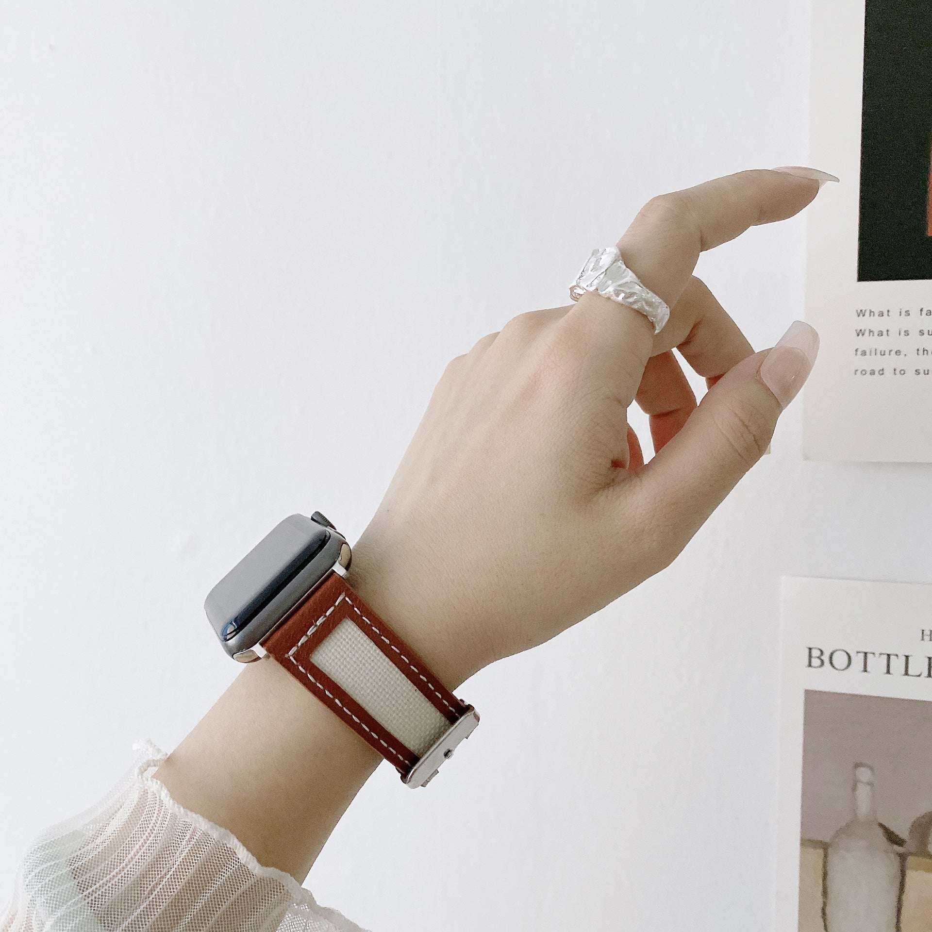 CASYFiE Browns Leather & Nylon Apple Watch Strap