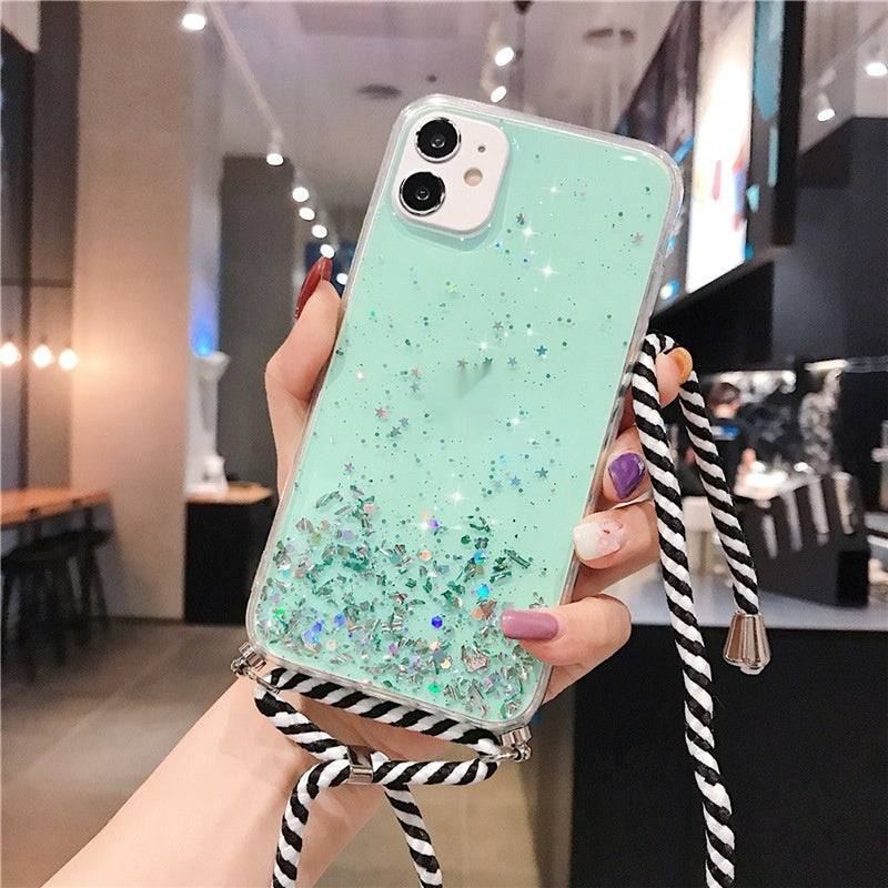 Starry Glitter Cross Body Lanyard Apple iPhone Case